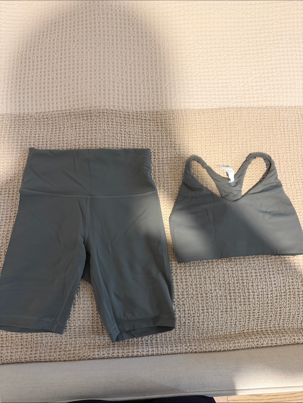 Green High-Waist Bike Shorts and Sports Bra Set